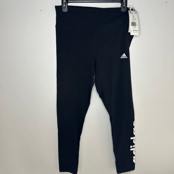 New with Tags! Black ADIDAS Logo Leggings Pants Size Large L - Picture 1 of 6